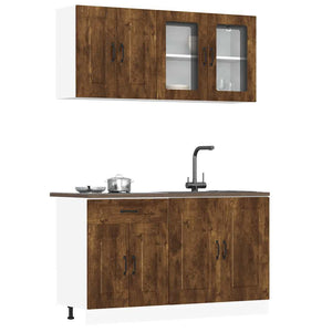 4-tlg Küchenschrank Set Räuchereiche