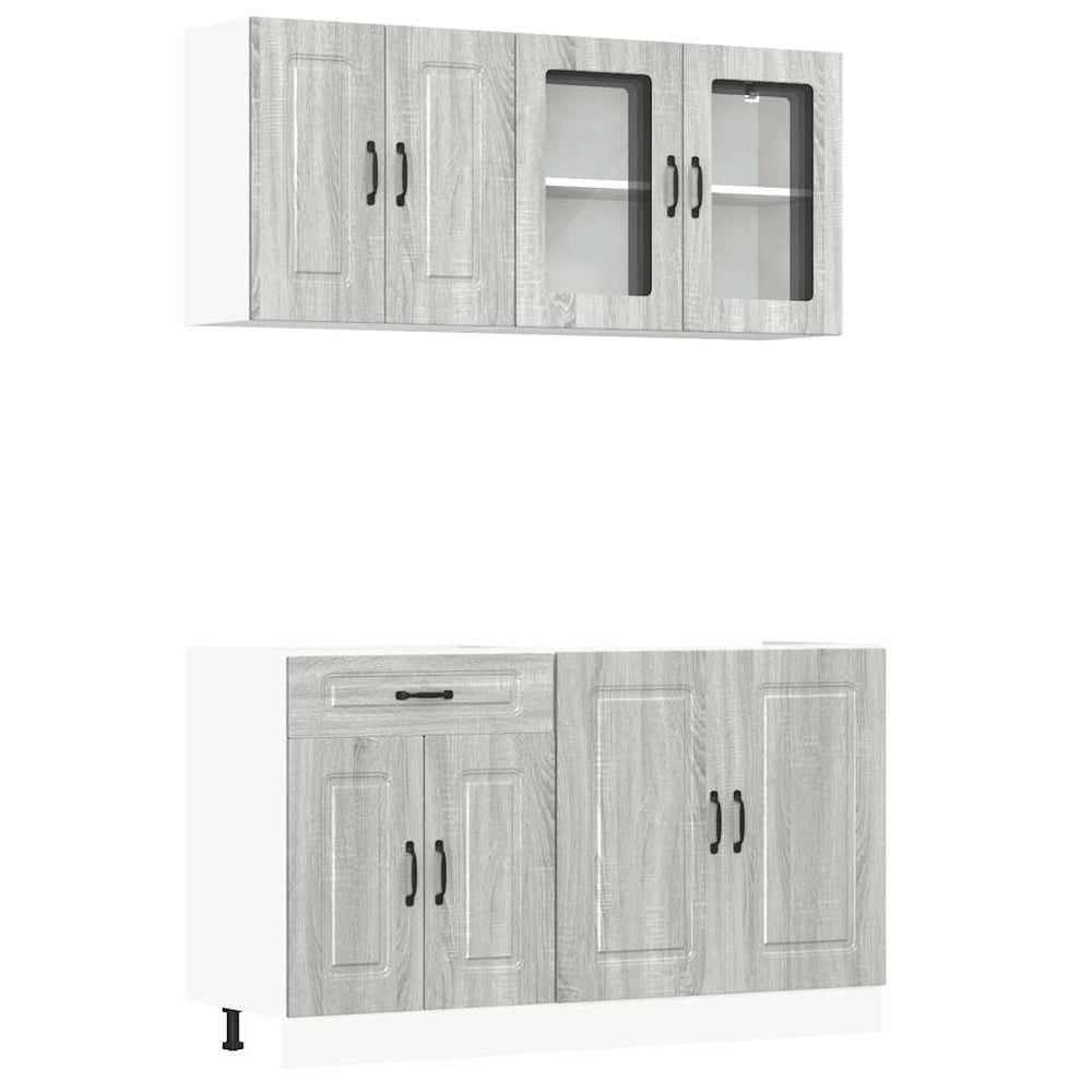 4-tlg Küchenschrank Set Grau Sonoma