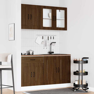 4-tlg Küchenschrank Set Braun Eiche
