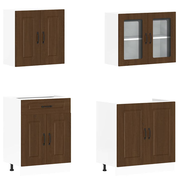 4-tlg Küchenschrank Set Braun Eiche