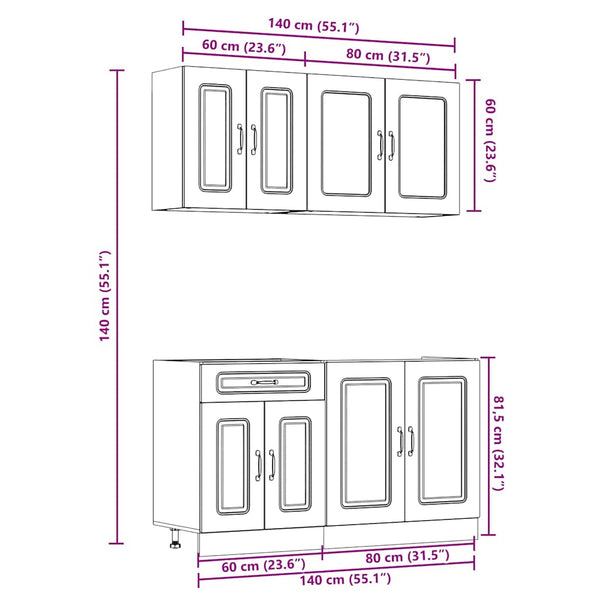 4-tlg Küchenschrank Set Artisan-Eiche