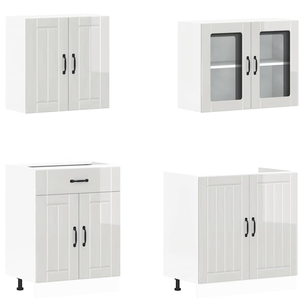 vidaXL Meuble de cuisine 4 pcs Lucca MDF Blanc brillant