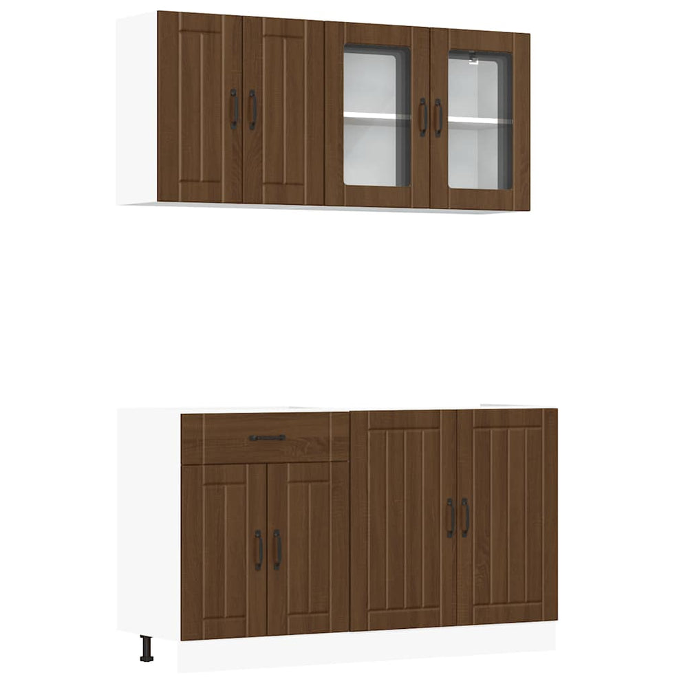 4-tlg Küchenschrank Set Braun Eiche