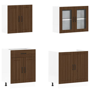 4-tlg Küchenschrank Set Braun Eiche