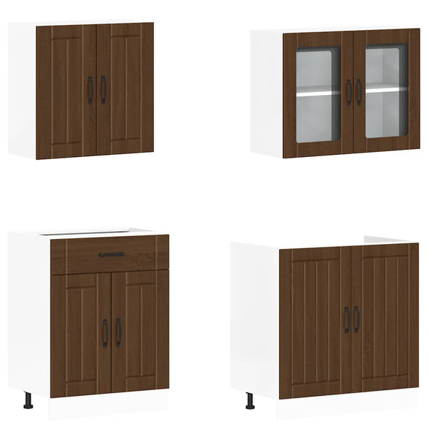 4-tlg Küchenschrank Set Braun Eiche