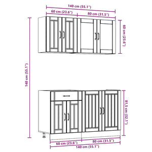 4-tlg Küchenschrank Set Braun Eiche