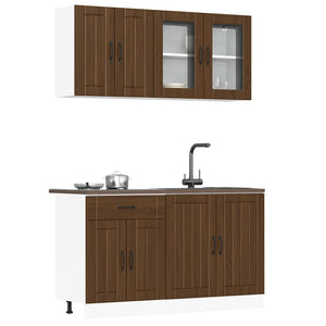 4-tlg Küchenschrank Set Braun Eiche