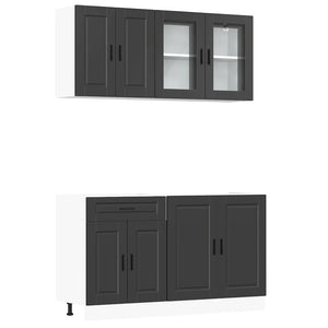 4-tlg Küchenschrank Set Schwarz