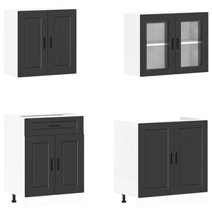 4-tlg Küchenschrank Set Schwarz