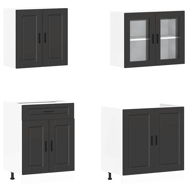 4-tlg Küchenschrank Set Schwarz