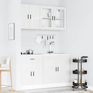 4-tlg. Küchenschrank-Set Hochglanz Weiß
