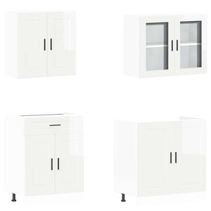 4-tlg. Küchenschrank-Set Hochglanz Weiß
