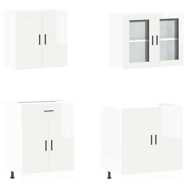 4-tlg. Küchenschrank-Set Hochglanz Weiß