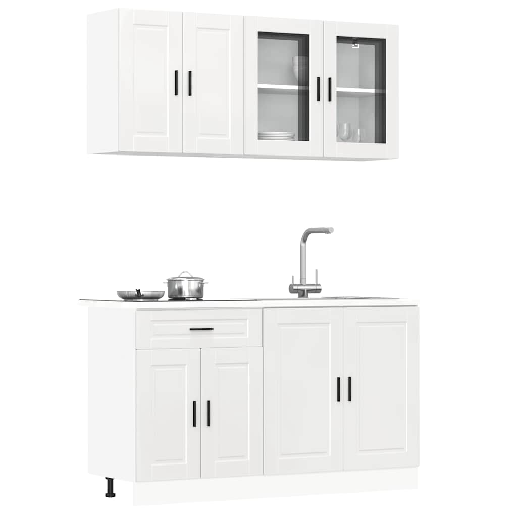 4-tlg. Küchenschrank-Set Hochglanz Weiß