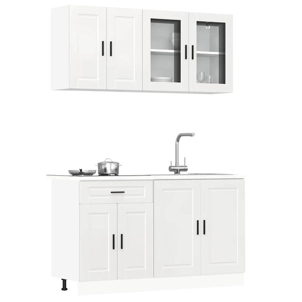 4-tlg. Küchenschrank-Set Hochglanz Weiß