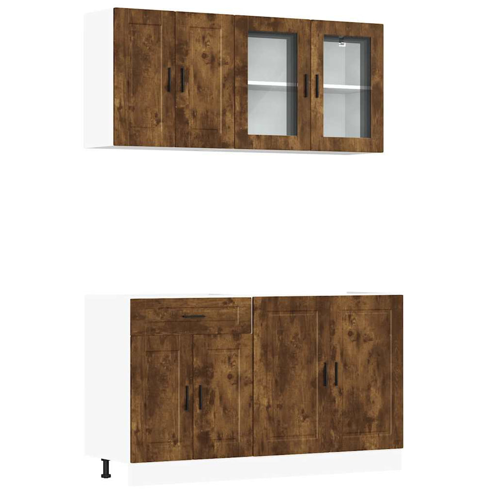 4-tlg Küchenschrank Set Räuchereiche