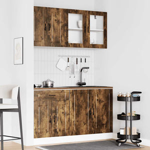 4-tlg Küchenschrank Set Räuchereiche
