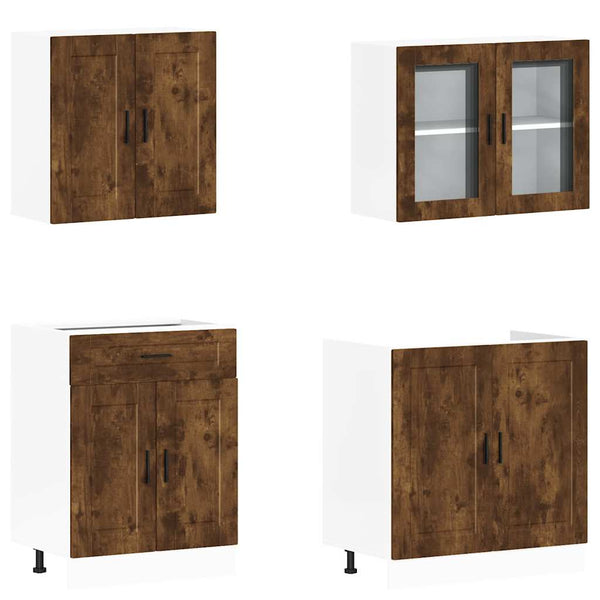 4-tlg Küchenschrank Set Räuchereiche