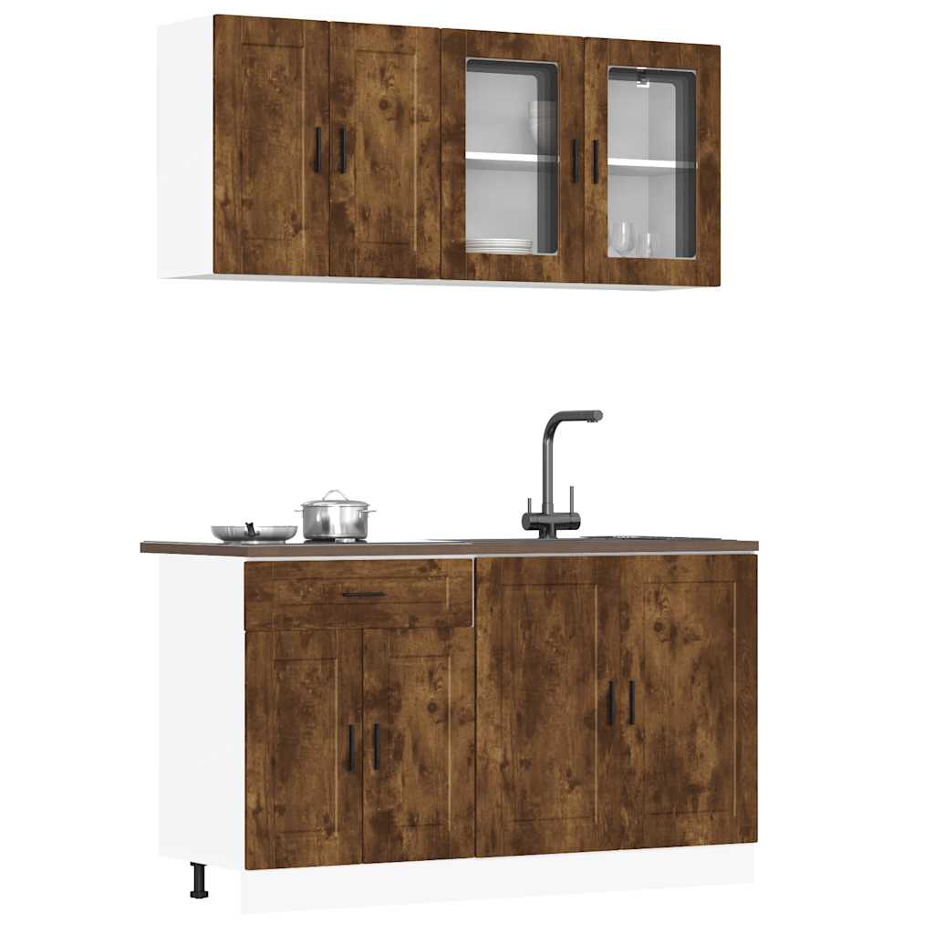 4-tlg Küchenschrank Set Räuchereiche