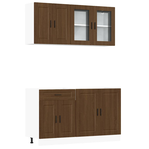 4-tlg Küchenschrank Set Braun Eiche