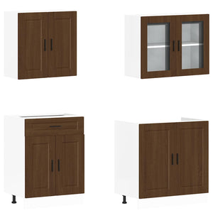 4-tlg Küchenschrank Set Braun Eiche