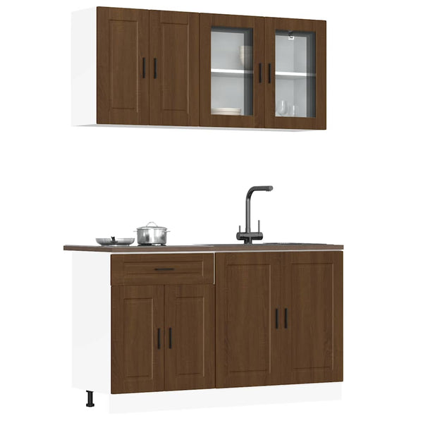 4-tlg Küchenschrank Set Braun Eiche