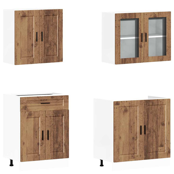 vidaXL Ensemble de 4 éléments de cuisine Porto en bois d'ingénierie aspect vieux bois