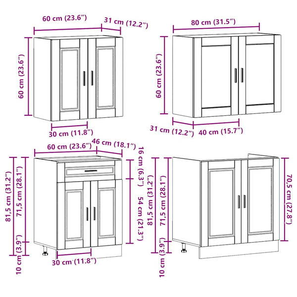 vidaXL Ensemble de 4 éléments de cuisine Porto en bois d'ingénierie aspect vieux bois
