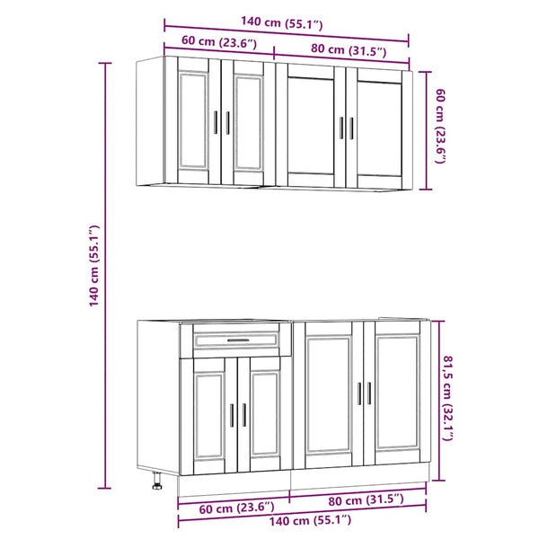 vidaXL Ensemble de 4 éléments de cuisine Porto en bois d'ingénierie aspect vieux bois