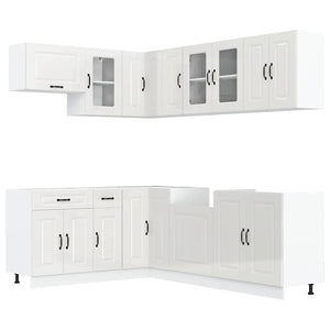 11-tlg. Küchenschrank-Set Hochglanz Weiß