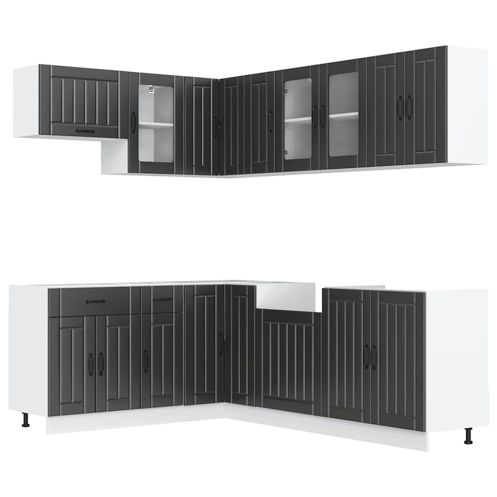 11-tlg Küchenschrank Set Schwarz