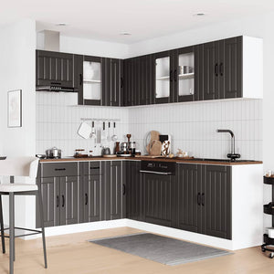 11-tlg Küchenschrank Set Schwarz