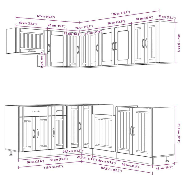 11-tlg Küchenschrank Set Schwarz