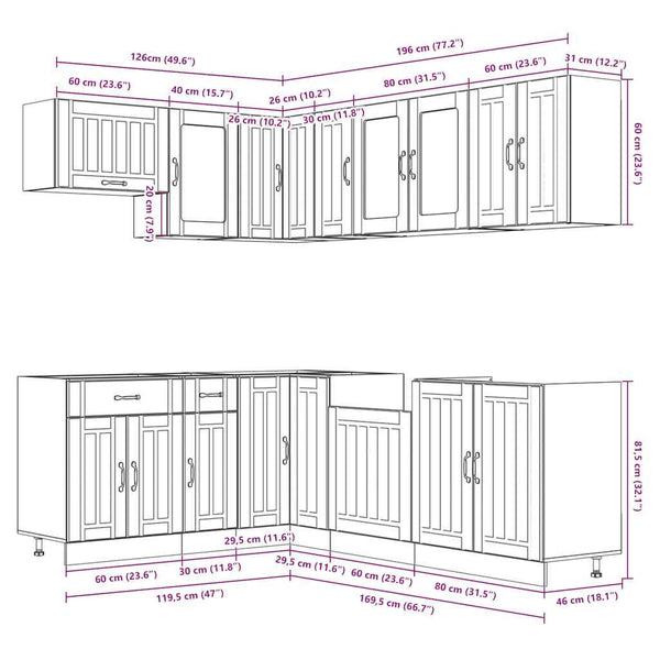 11-tlg. Küchenschrank-Set Hochglanz Weiß