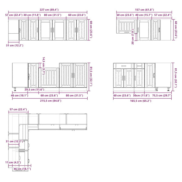 11-tlg. Küchenschrank-Set Hochglanz Weiß
