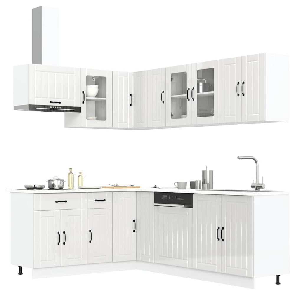 11-tlg. Küchenschrank-Set Hochglanz Weiß