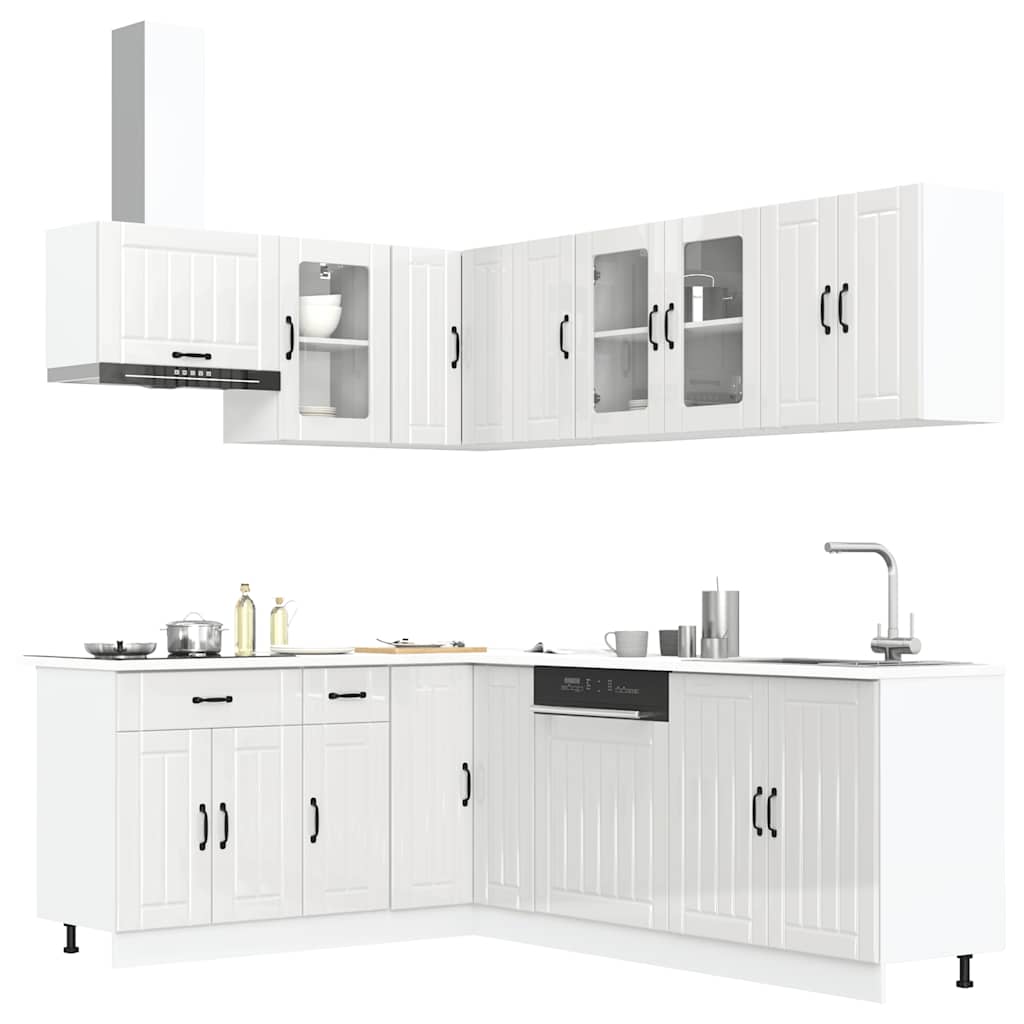11-tlg. Küchenschrank-Set Hochglanz Weiß