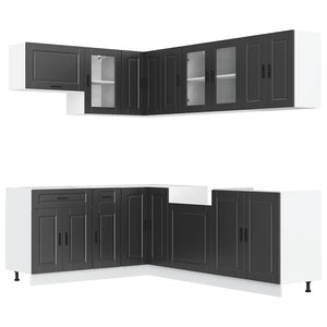 vidaXL Ensemble de meubles de cuisine Porto 11 pcs Noir Bois d'ingénierie