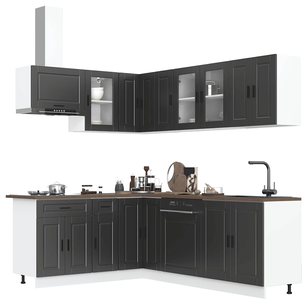 vidaXL Ensemble de meubles de cuisine Porto 11 pcs Noir Bois d'ingénierie