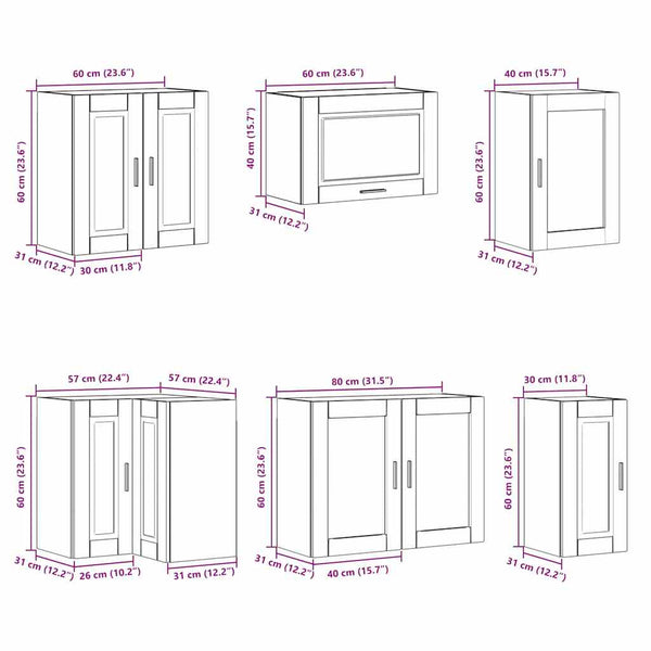 11-teiliges Küchenschrank-Set Räuchereiche
