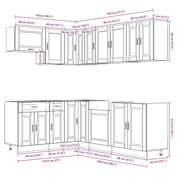 11-teiliges Küchenschrank-Set Grau Sonoma