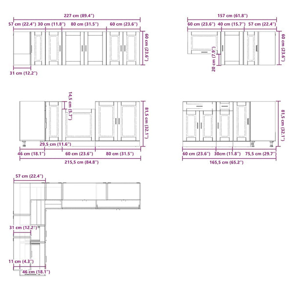 11-teiliges Küchenschrank-Set Grau Sonoma
