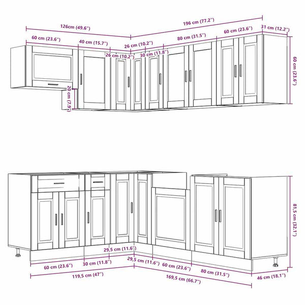 11-tlg. Küchenschrank-Set Altholz-Optik
