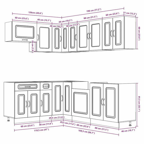11-tlg Küchenschrank Set Räuchereiche