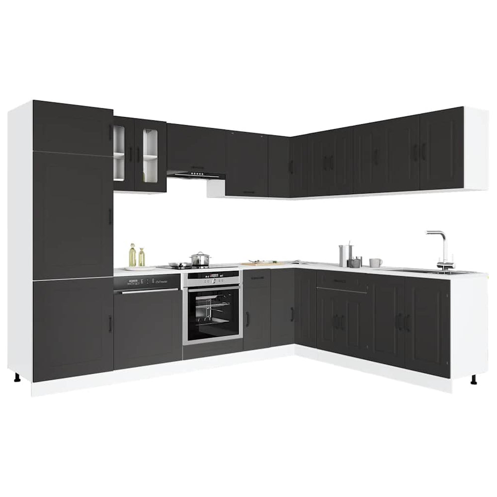 14-tlg Küchenschrank Set Schwarz