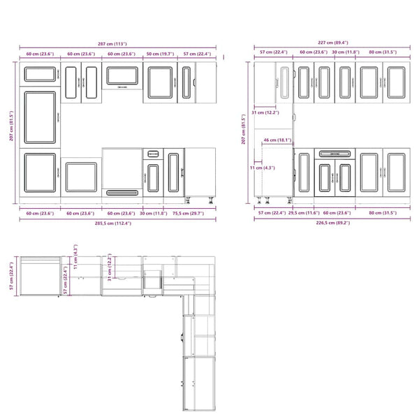 14-tlg. Küchenschrank-Set Braun Eichen-Optik