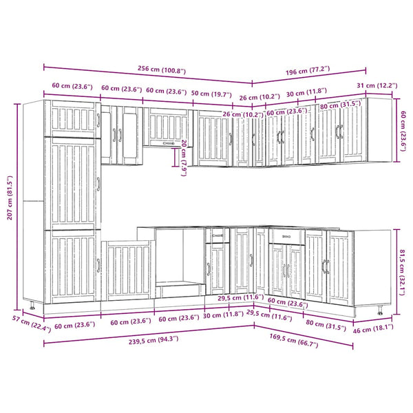 14-teiliges Küchenschrank-Set Lucca Eiche Braun