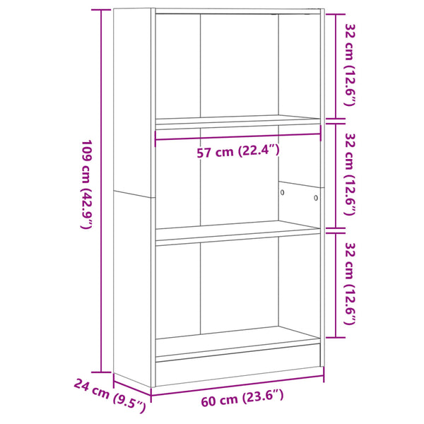 Schwarzes Bücherregal 60x24x109 cm
