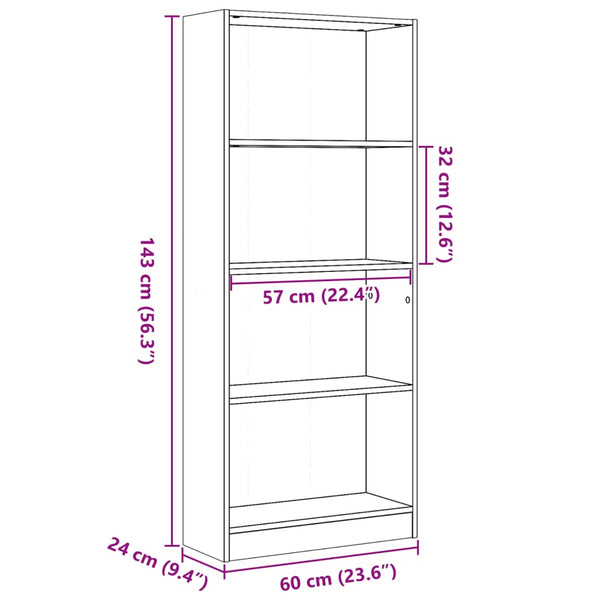 Bücherregal Betongrau 60x24x143 cm