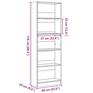 Schwarzes Bücherregal 60x24x176 cm